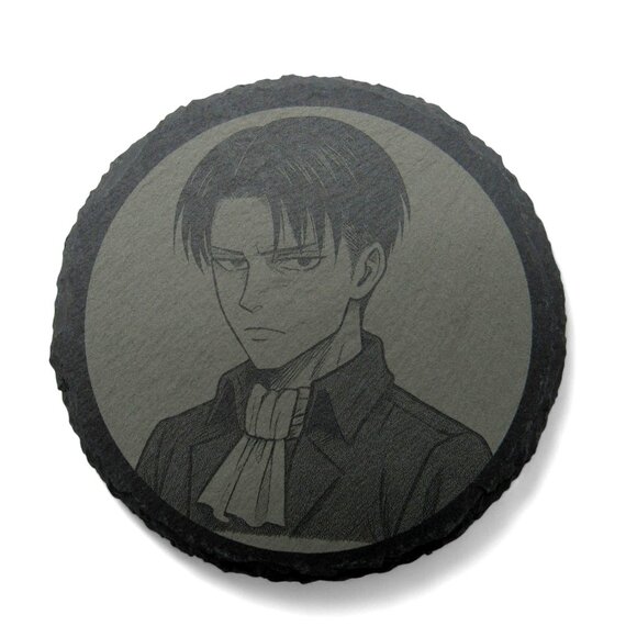 ANIME COASTER Round Engraved Gray Slate Set of 4 - Picture 4 of 6
